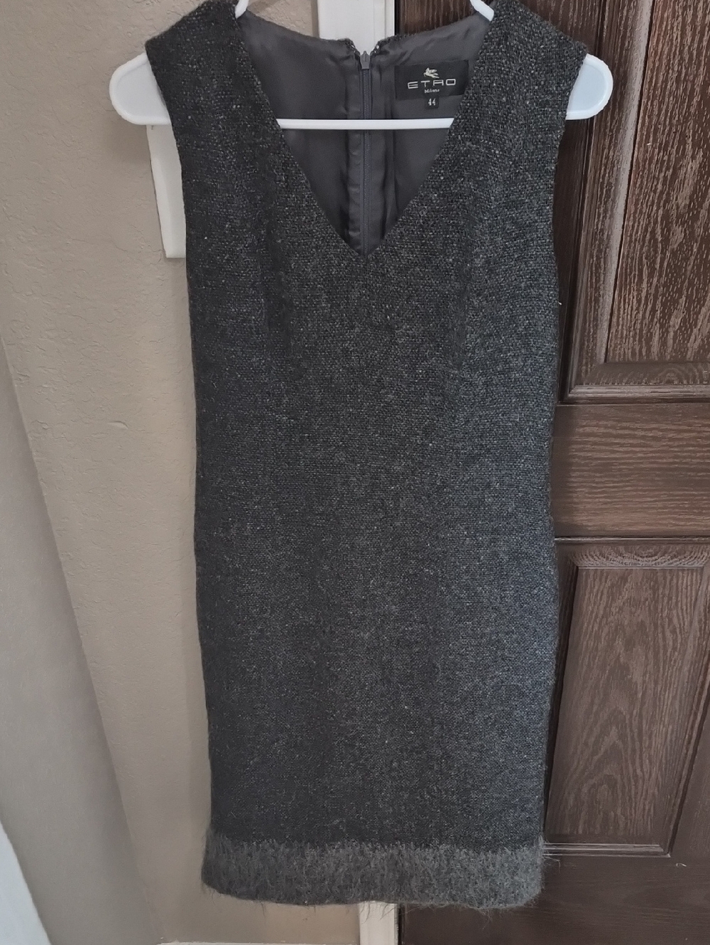 Etro Charcoal Gray V-Neck Tweed Midi Dress